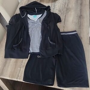 Tangerine 3 Piece Matching Set Black and White Gingham Shorts Hoodie & Tank Top